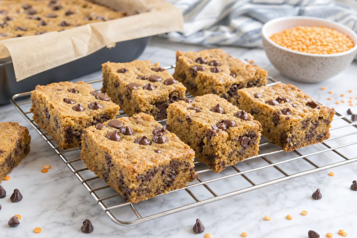 Baked Vegan Lentil Blondie Protein Bars