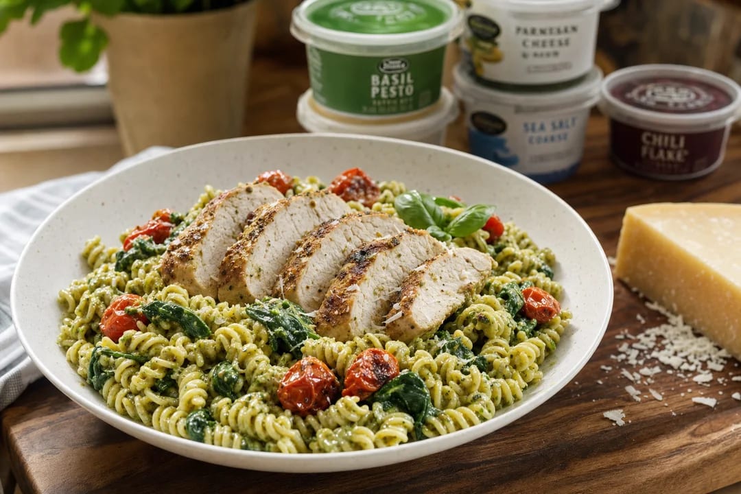 High-Protein Chicken Pesto Pasta Meal Prep