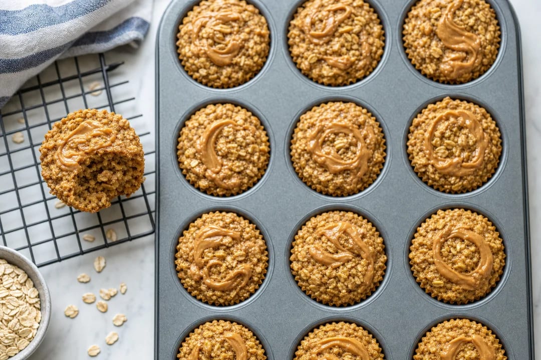 Peanut Butter Baked Oatmeal Cups (No Protein Powder)